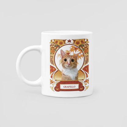 White mug with a dog illustration and 'FOXY' text on a light gray background