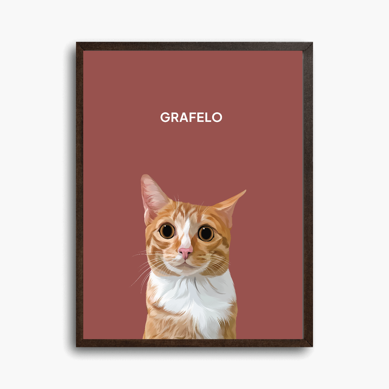 Framed artwork of a cat with 'GRAFELO' text on a red background


